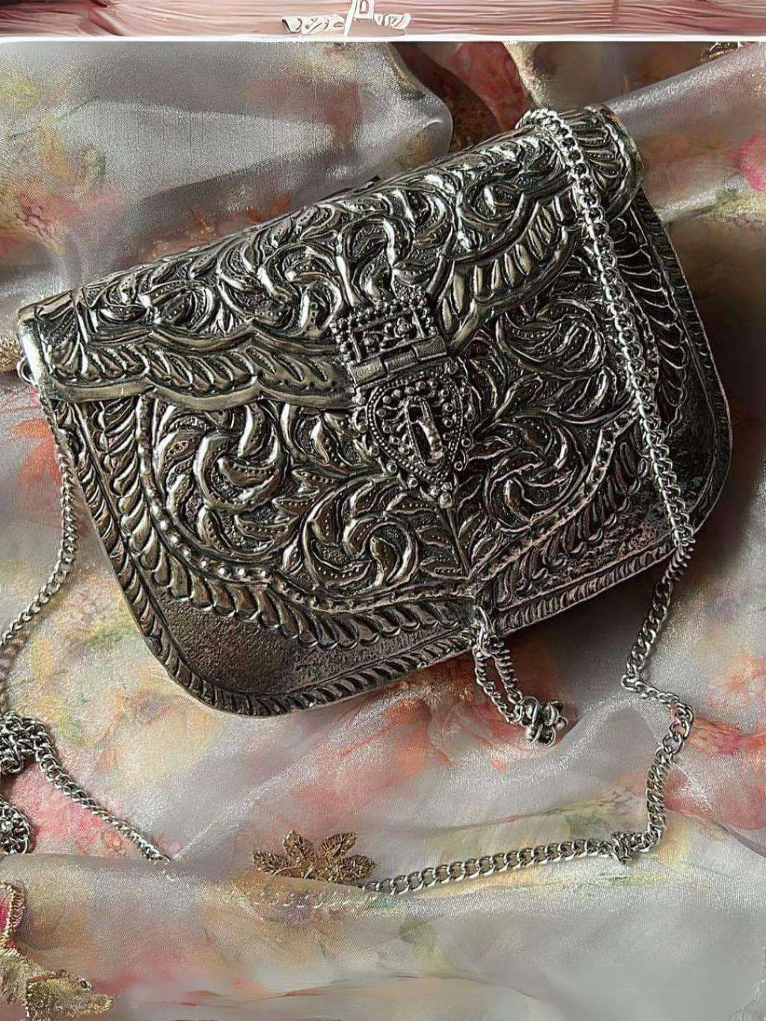 Women Silver Brass Metal Bag