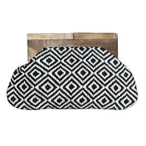 Woven Tapestry Fabric Clutch Bag with Wooden Handle